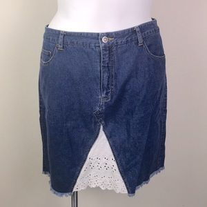 Denim Skirt Front Slit Lace Cutout